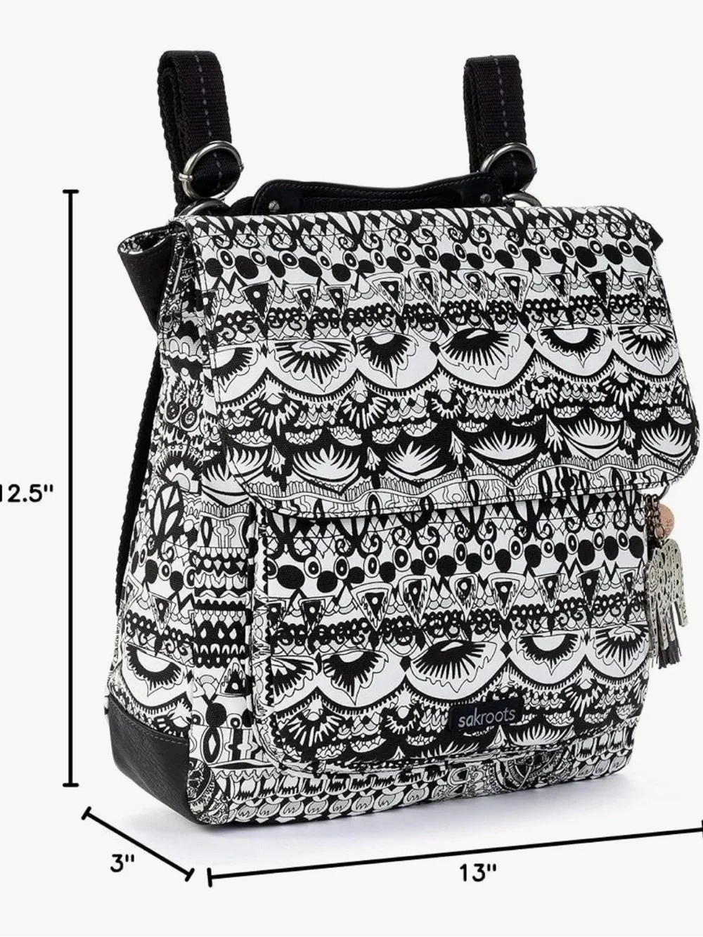 Sakroots One World Design Black & White Graphic Olympic Backpack/Crossbody
